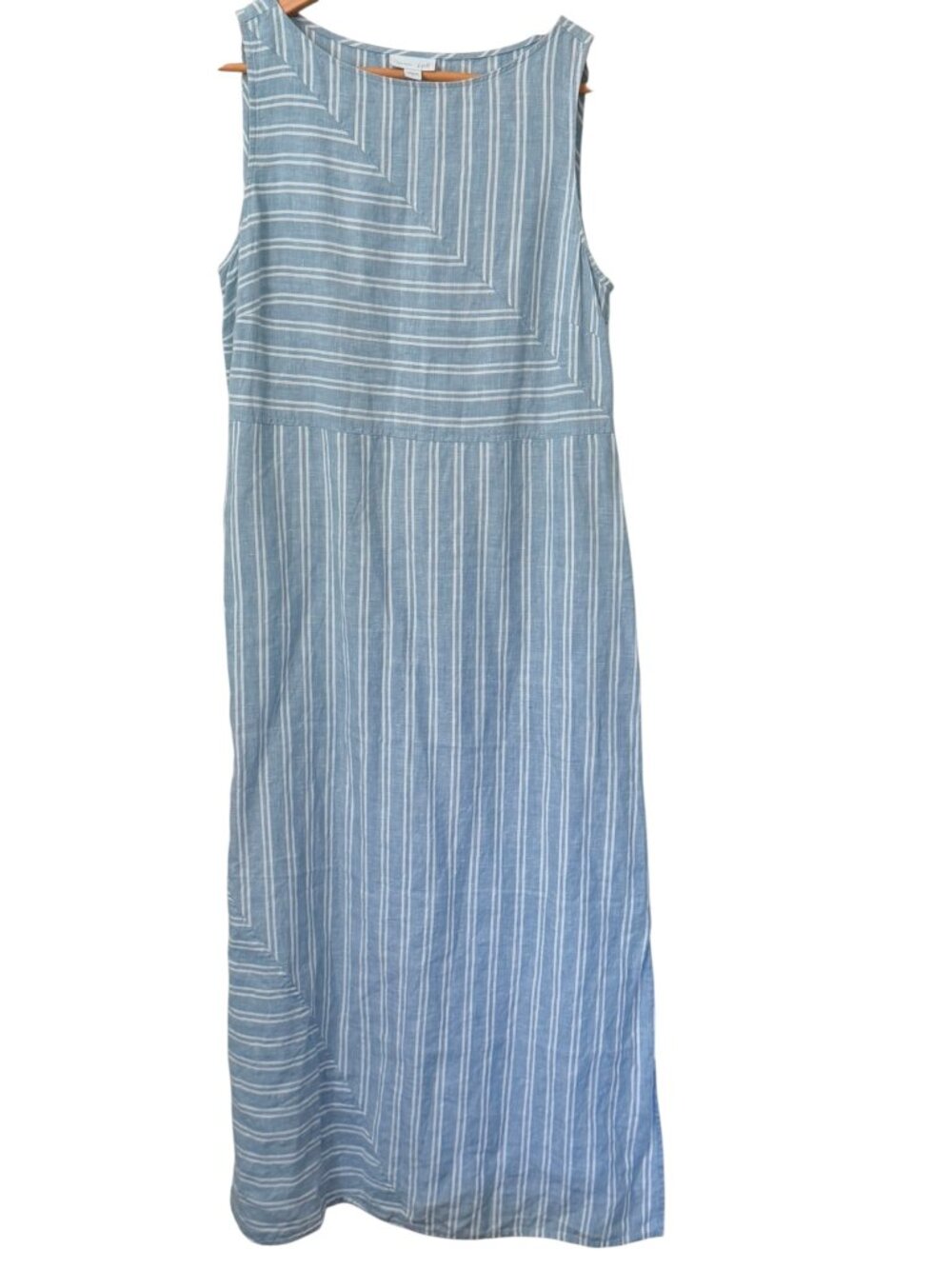 J.Jill 100% Linen Striped Scoop Neck Sleeveless Pockets Zipper Slit Lite Blue S